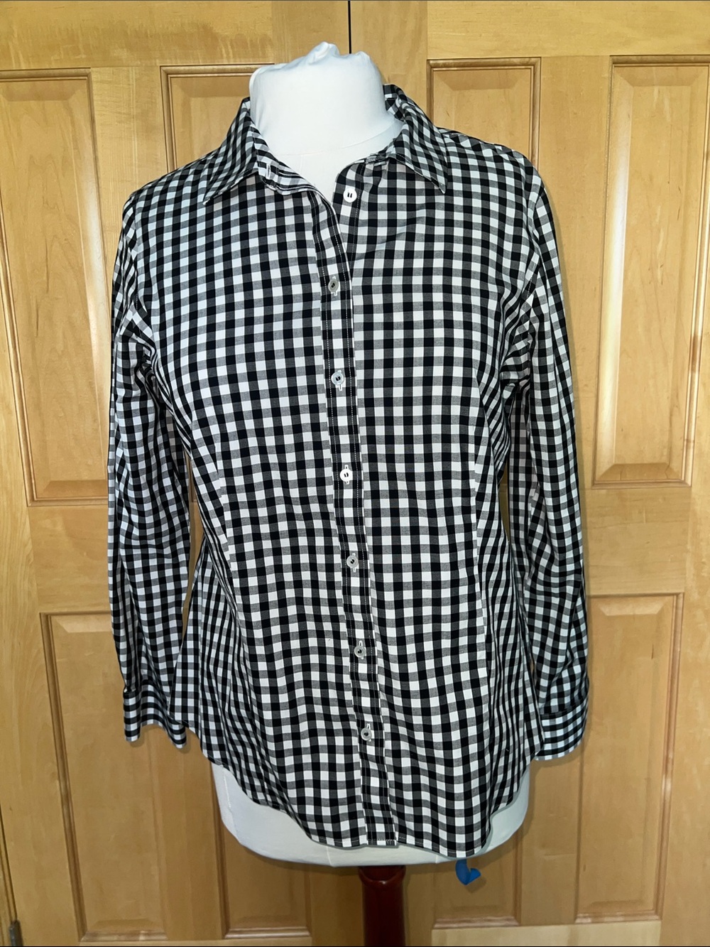 Talbots Black and White Gingham Button-Down Shirt